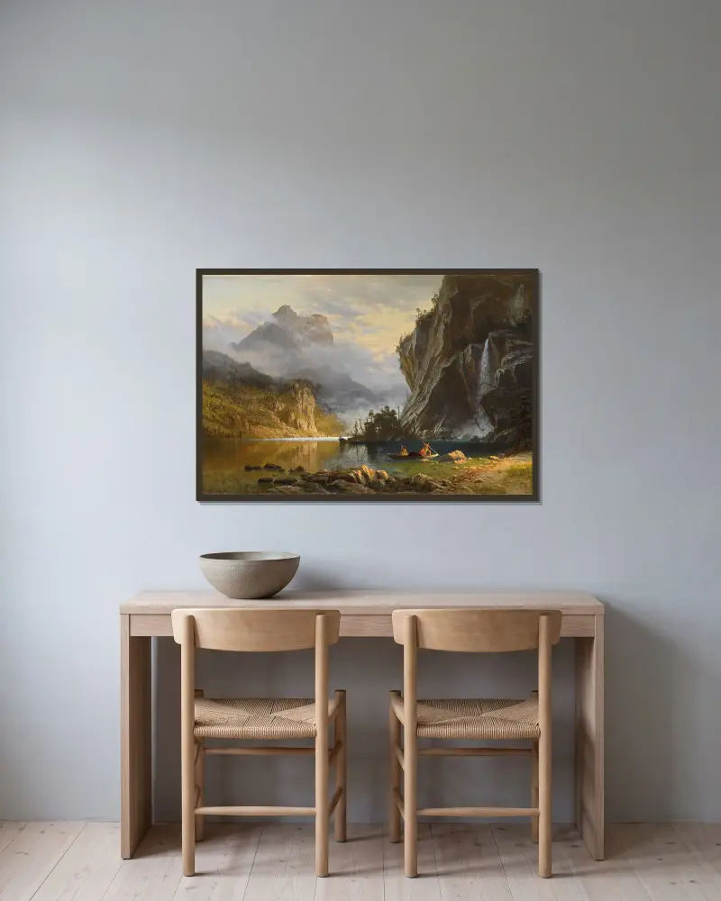 Indians Spear Fishing av Albert Bierstadt inramad på en vägg