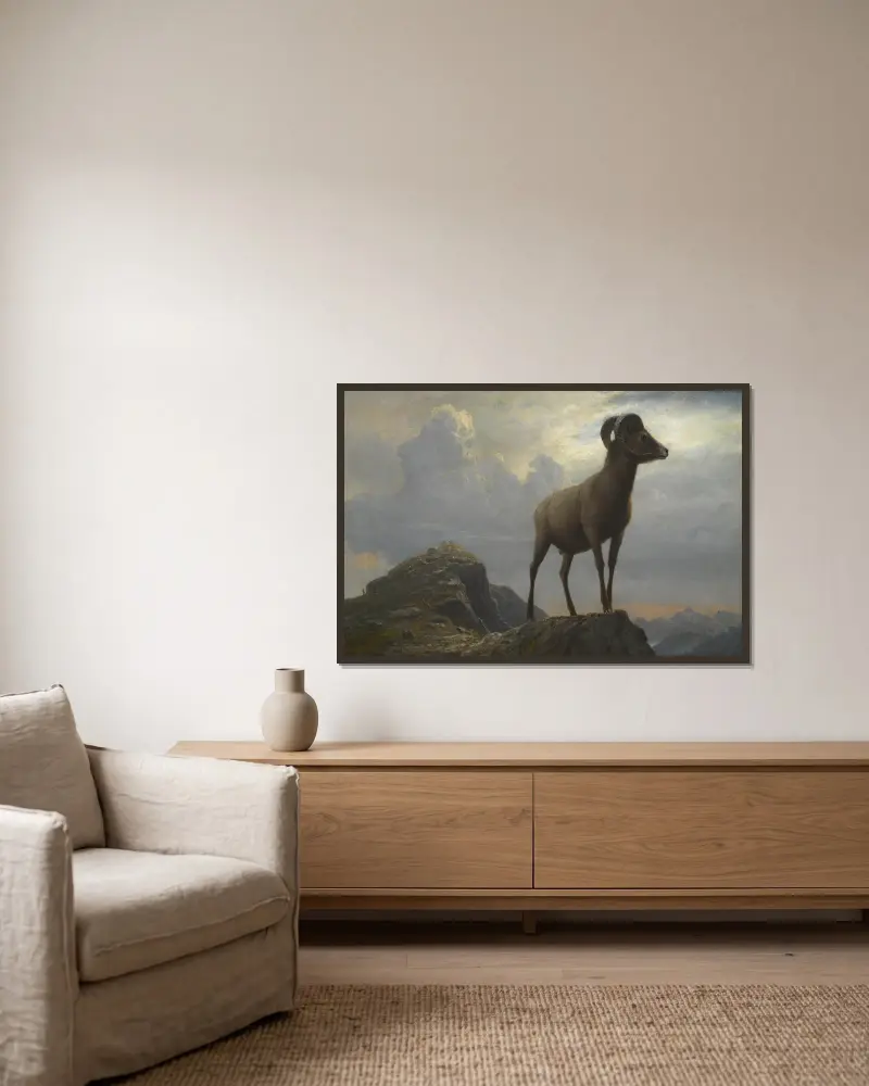 Studie av en bergsbagge av Albert Bierstadt inramad på en vägg