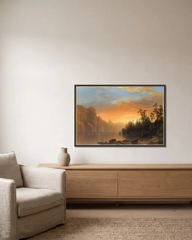 Západ slunce v Kalifornii, Albert Bierstadt v rámu na stěně