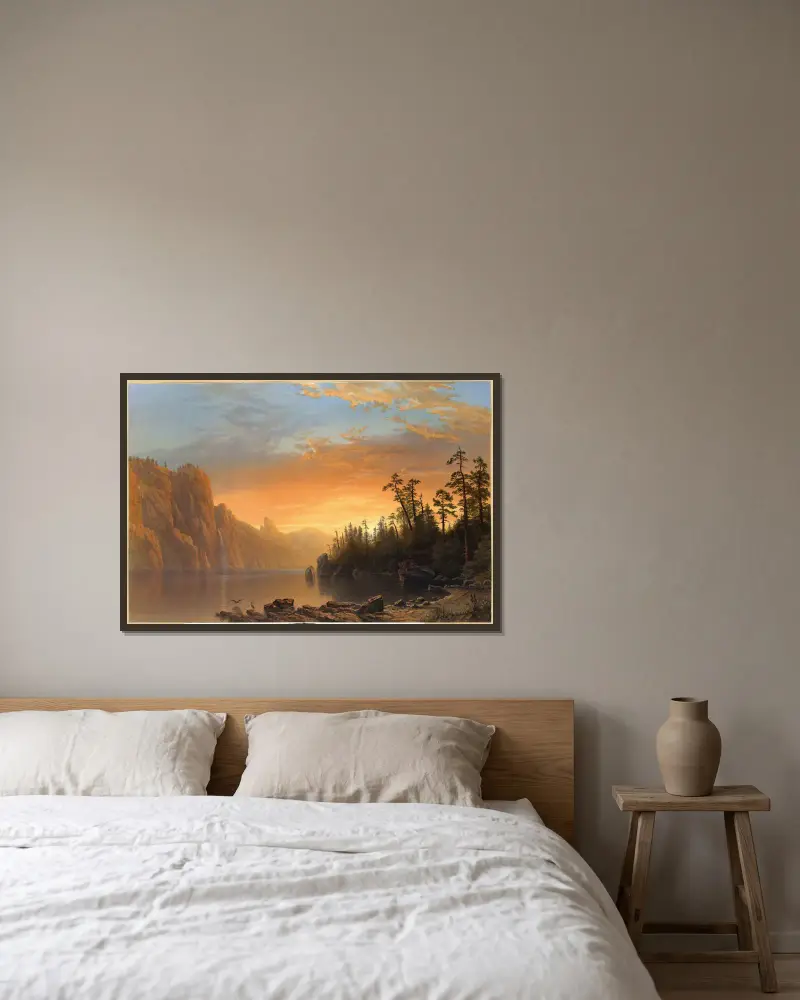 Západ slunce v Kalifornii, Albert Bierstadt v rámu na stěně