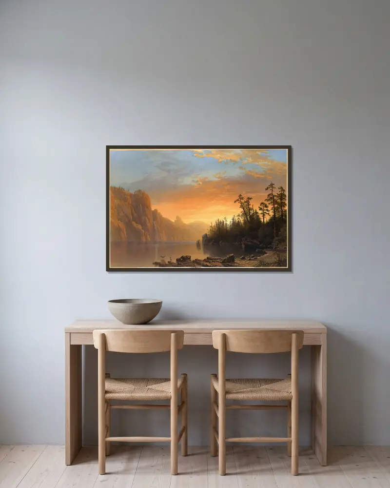 Západ slunce v Kalifornii, Albert Bierstadt v rámu na stěně