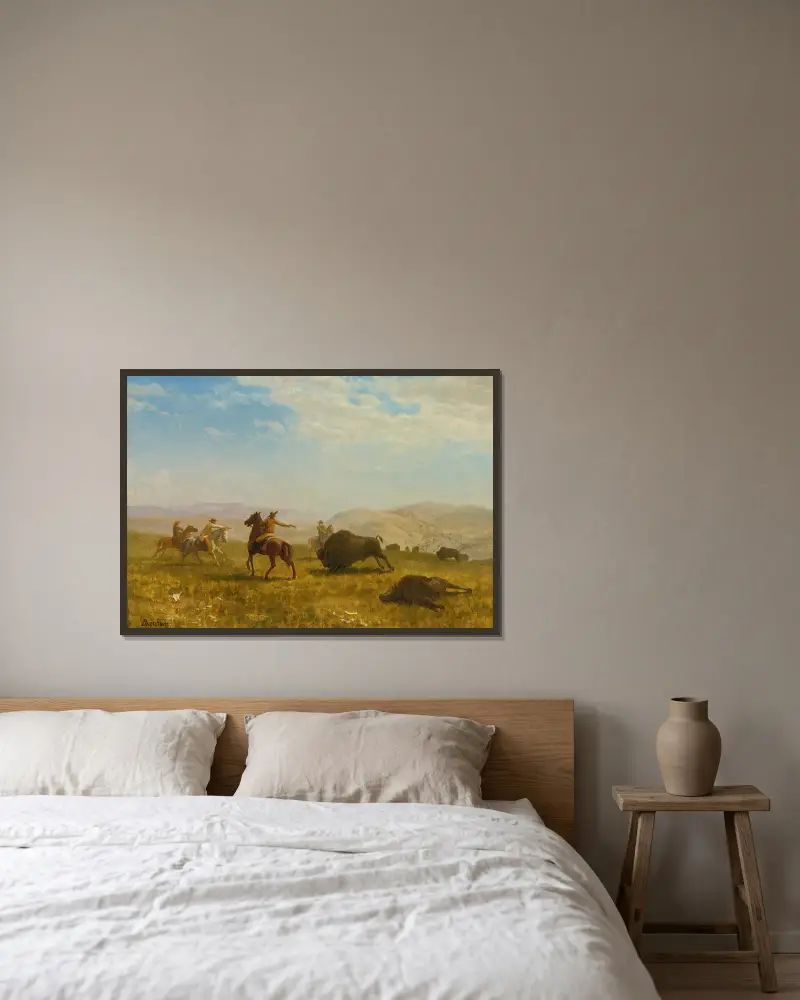 The Wild West av Albert Bierstadt inramad på en vägg