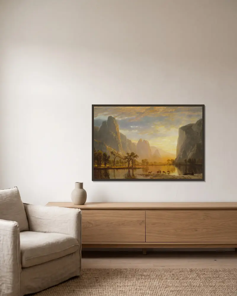 Yosemitedalen av Albert Bierstadt inramad på en vägg