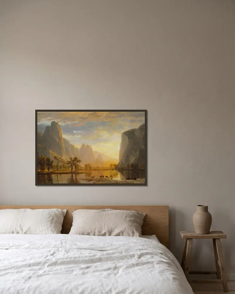 Yosemitedalen av Albert Bierstadt inramad på en vägg
