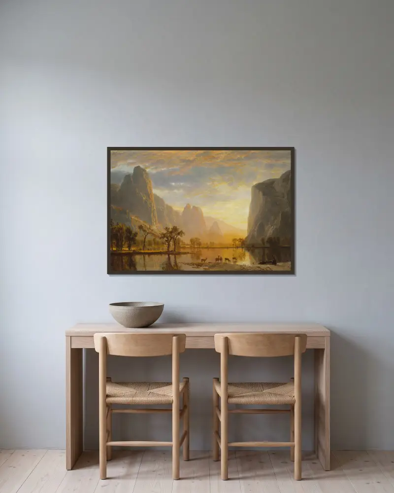 Yosemitedalen av Albert Bierstadt inramad på en vägg