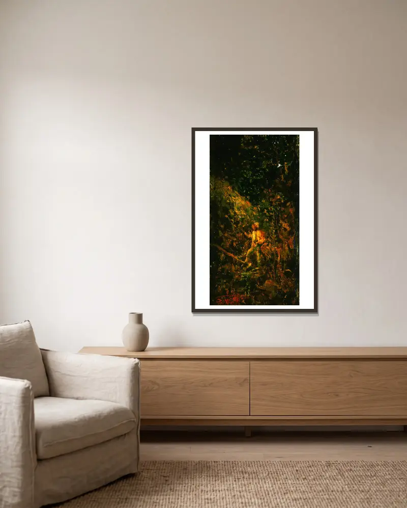 Figur in einer Landschaft von Ralph Albert Blakelock gerahmt an einer Wand