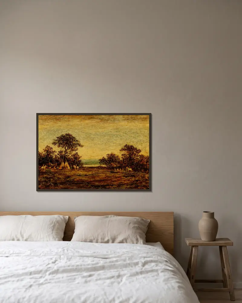 Indianerlager von Ralph Albert Blakelock gerahmt an einer Wand