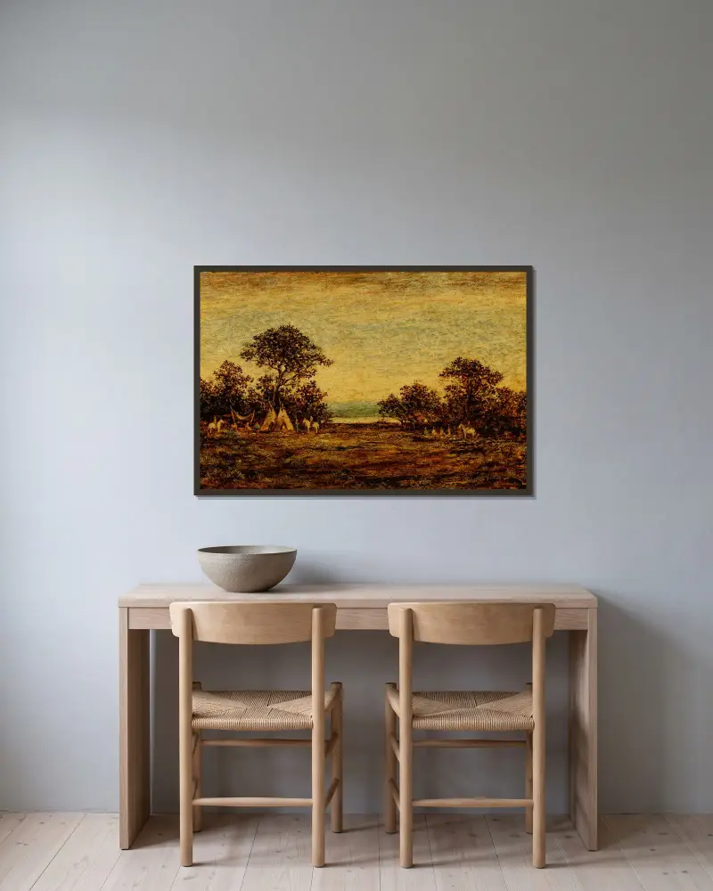 Indianerlager von Ralph Albert Blakelock gerahmt an einer Wand