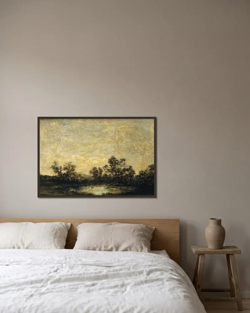 Landschaft, 1879 von Ralph Albert Blakelock gerahmt an einer Wand