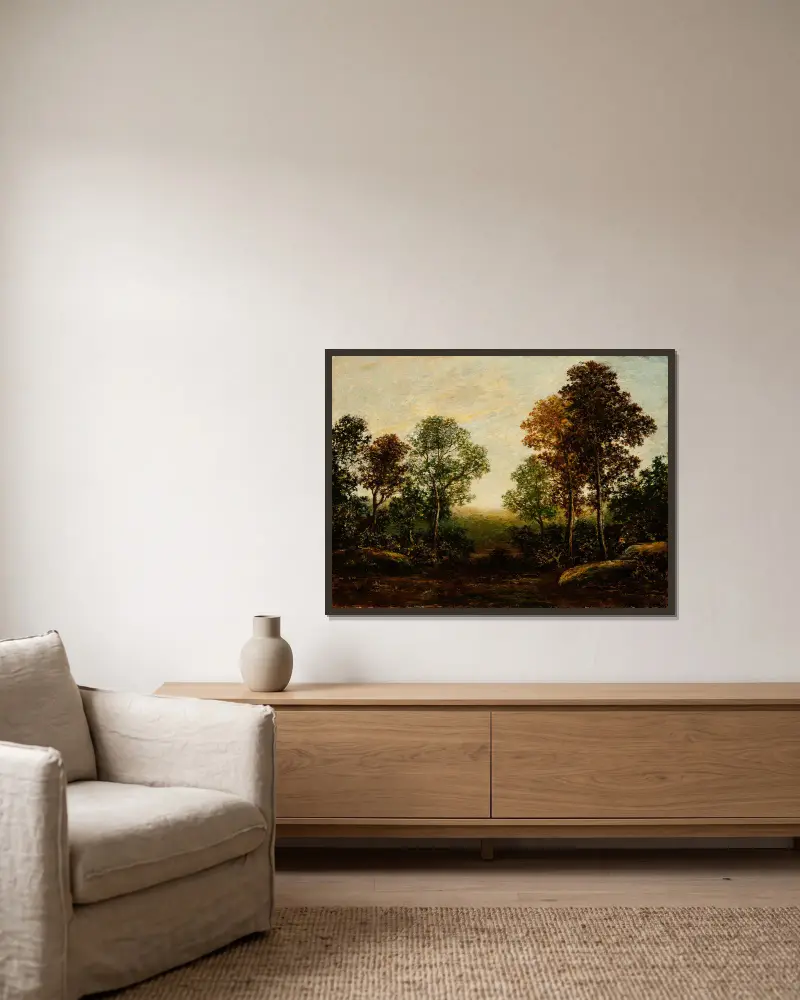 Krajobraz z drzewami, Ralph Albert Blakelock w ramie na ścianie