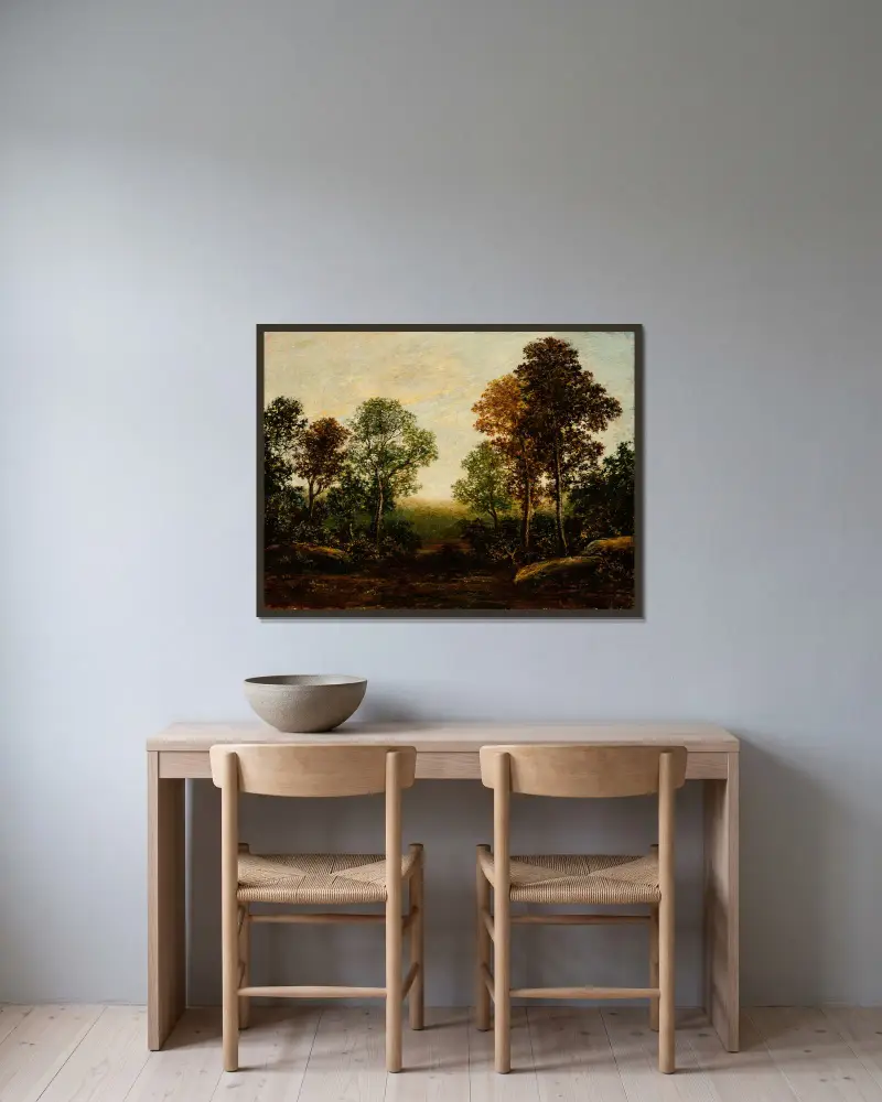 Krajobraz z drzewami, Ralph Albert Blakelock w ramie na ścianie