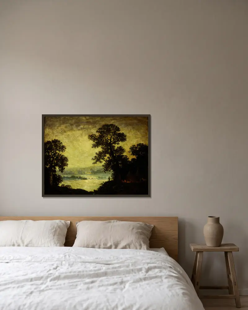 Mondschein, Indianerlager von Ralph Albert Blakelock gerahmt an einer Wand