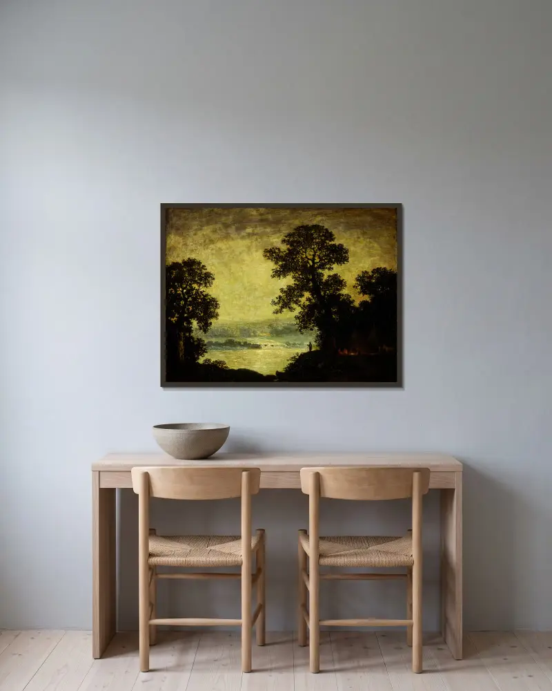 Mondschein, Indianerlager von Ralph Albert Blakelock gerahmt an einer Wand