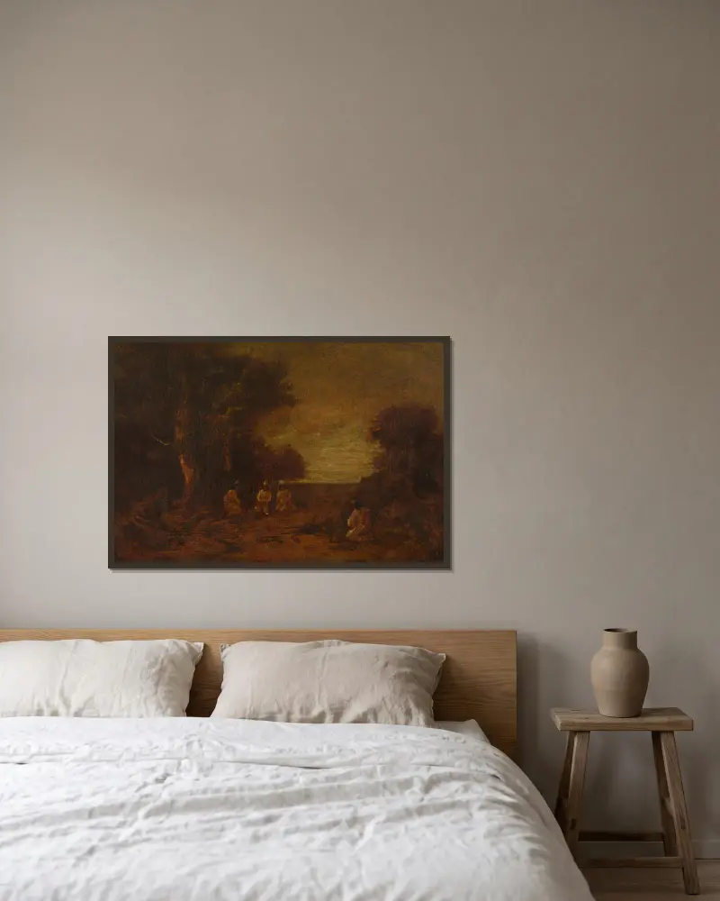 Mondlandschaft mit Indianern von Ralph Albert Blakelock gerahmt an einer Wand
