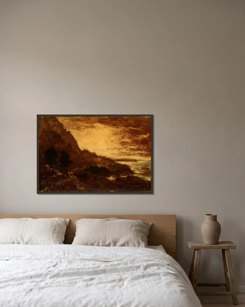 Solnedgång, Navarro Ridge, Kaliforniens kust av Ralph Albert Blakelock inramad på en vägg