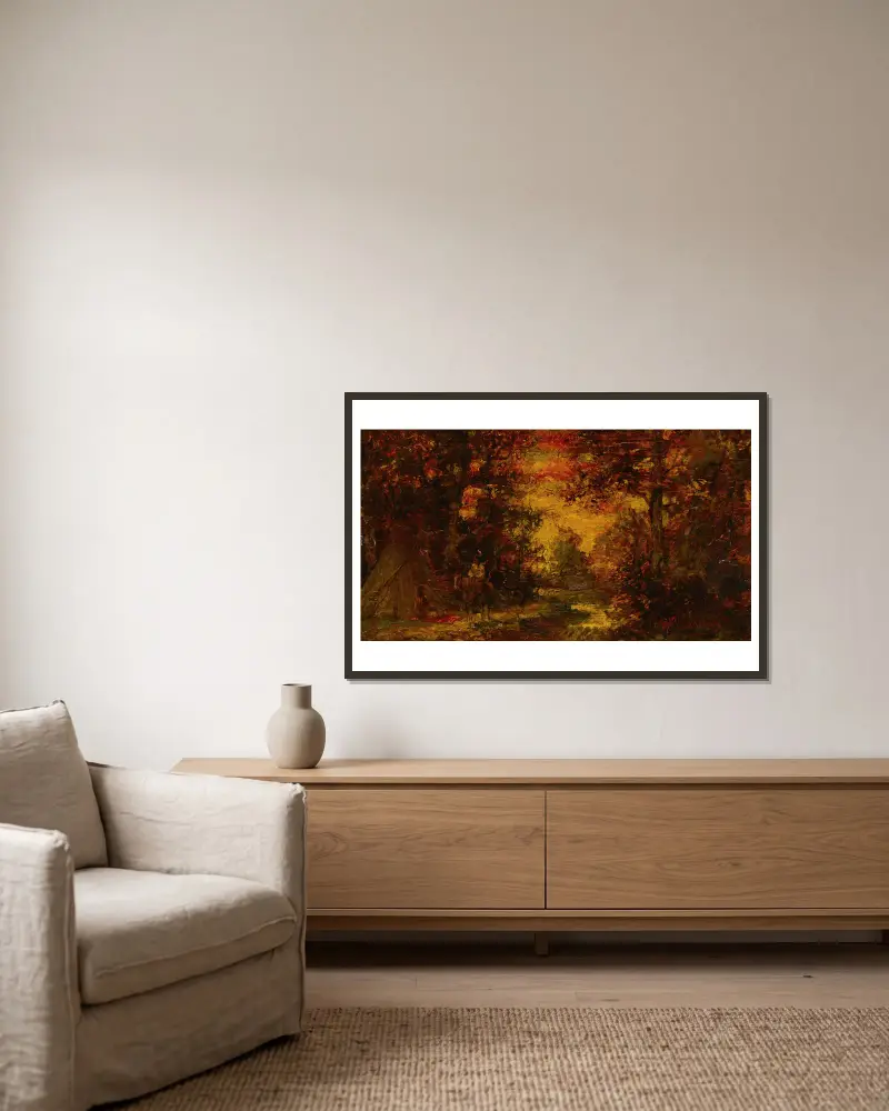Teepee při západu slunce, Ralph Albert Blakelock v rámu na stěně