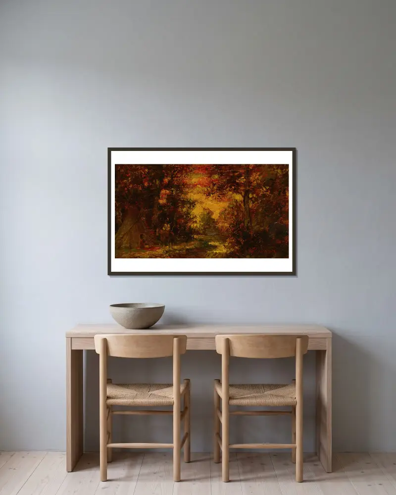 Teepee při západu slunce, Ralph Albert Blakelock v rámu na stěně