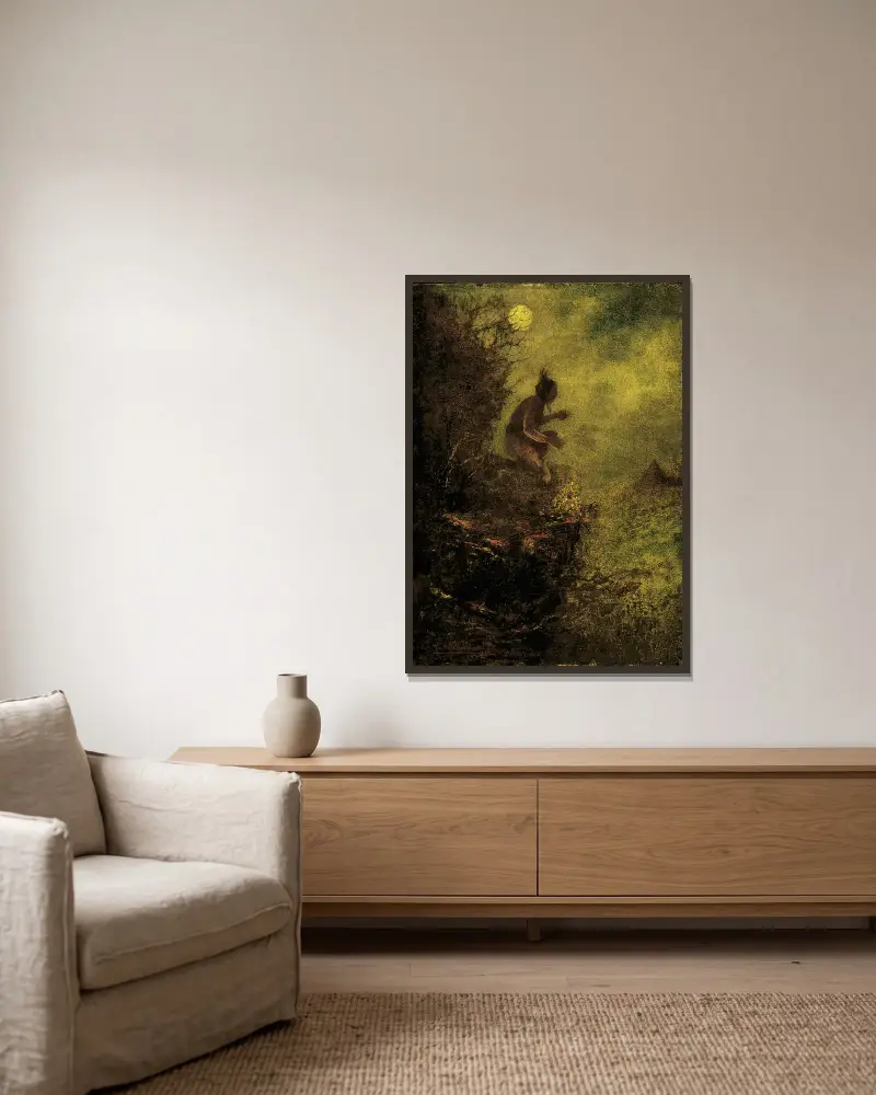 Das Signalfeuer von Ralph Albert Blakelock gerahmt an einer Wand