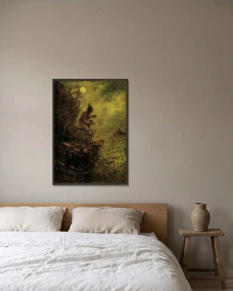 Das Signalfeuer von Ralph Albert Blakelock gerahmt an einer Wand