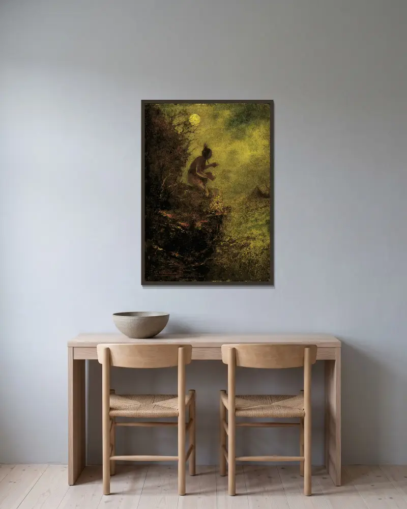 Das Signalfeuer von Ralph Albert Blakelock gerahmt an einer Wand