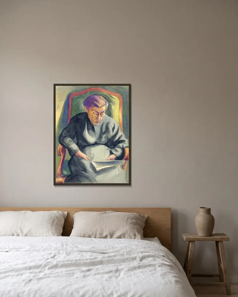 Ältere Dame, in ihrem Stuhl lesend von Albert Daenens gerahmt an einer Wand