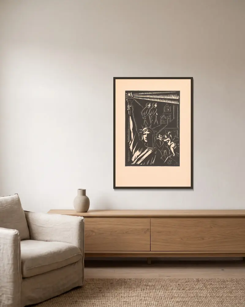 Im Schatten der Freiheit, 1926 von Albert Daenens gerahmt an einer Wand