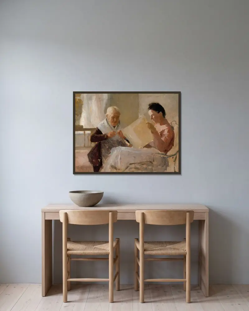 Annie Edelfelt With Fredrika Snygg, Albert Edelfelt v rámu na stěně