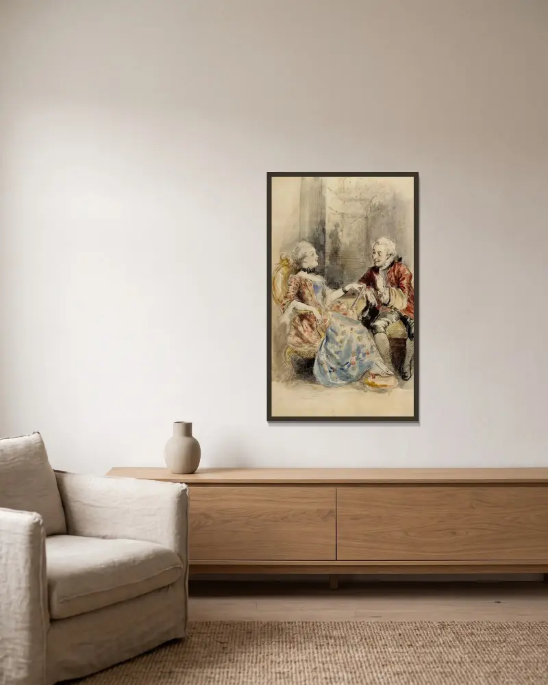 Couple Having a Conversation, Rococo Attire, Albert Edelfelt w ramie na ścianie