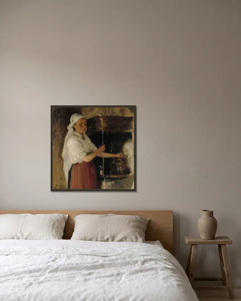 Elli Jäppinen at the Stove, study von Albert Edelfelt gerahmt an einer Wand