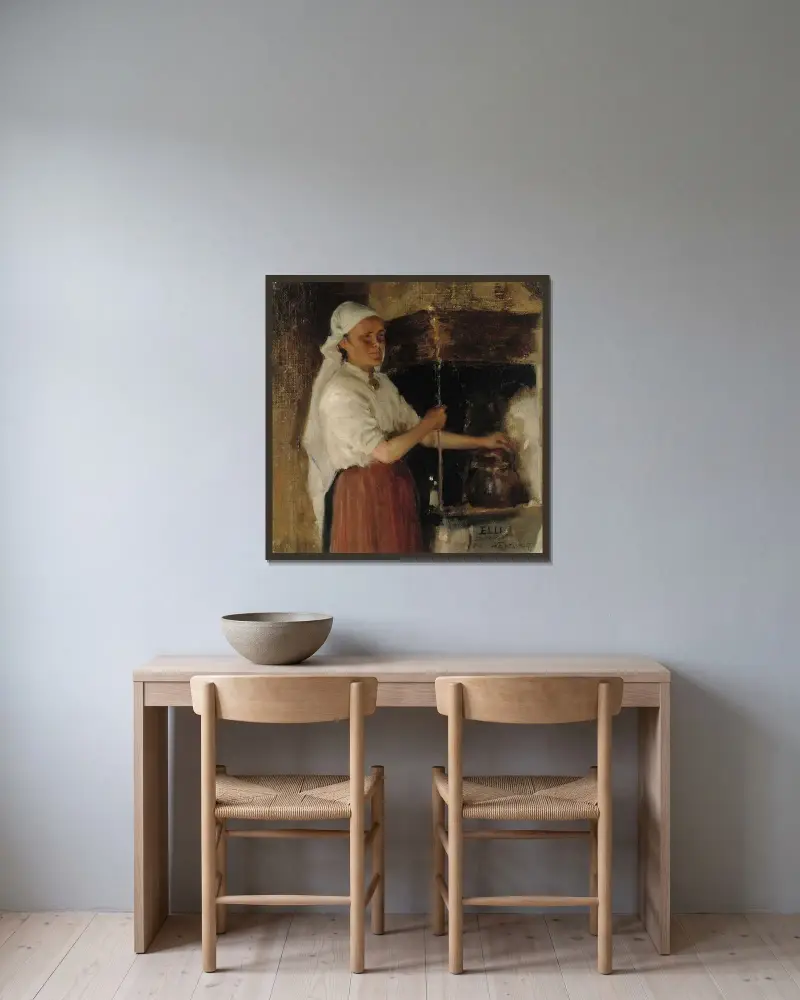 Elli Jäppinen at the Stove, study von Albert Edelfelt gerahmt an einer Wand