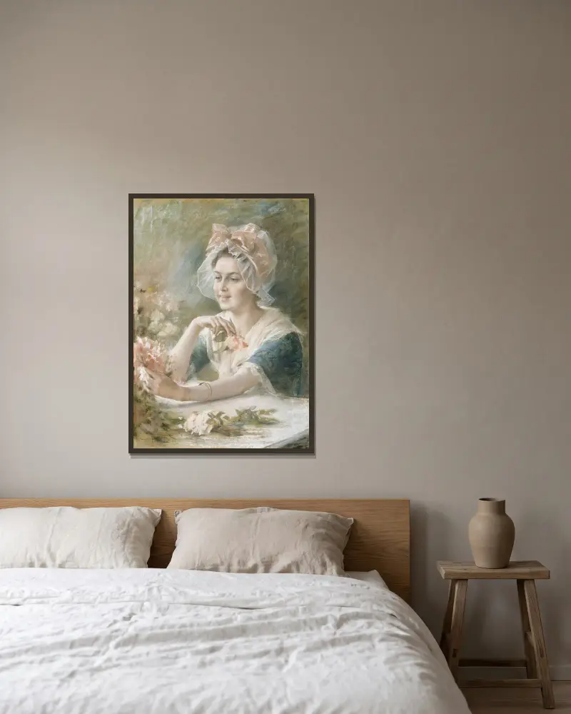 Flower Girl av Albert Edelfelt inramad på en vägg