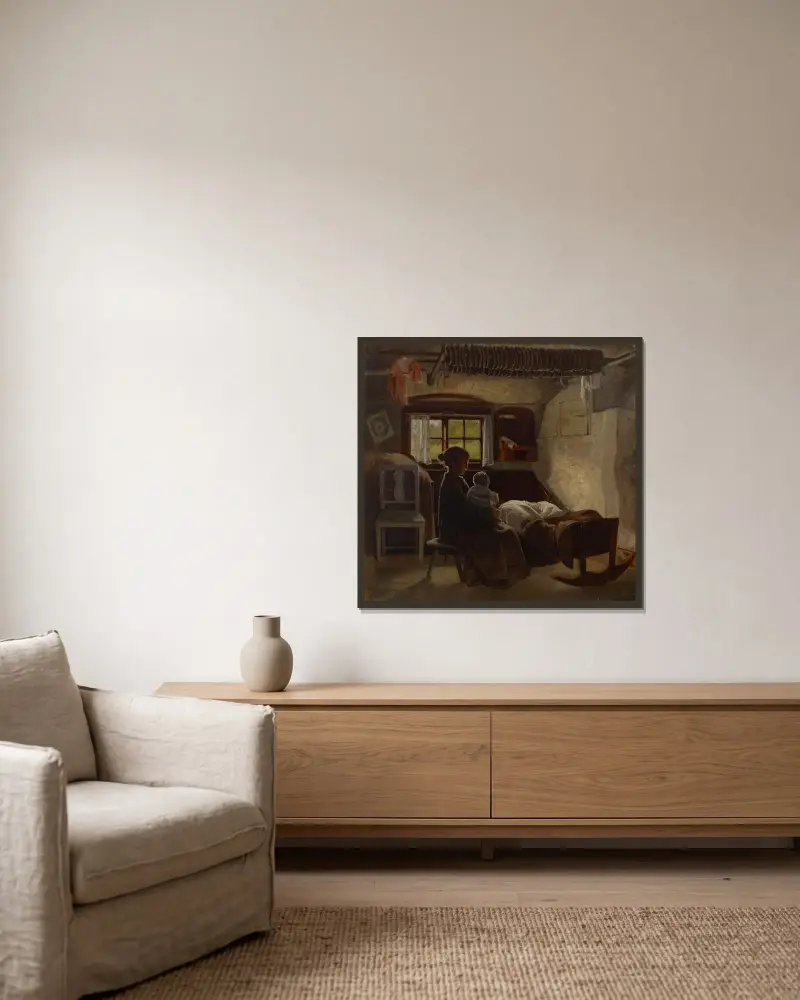 Interieur aus einer neuländischen Stube von Albert Edelfelt gerahmt an einer Wand