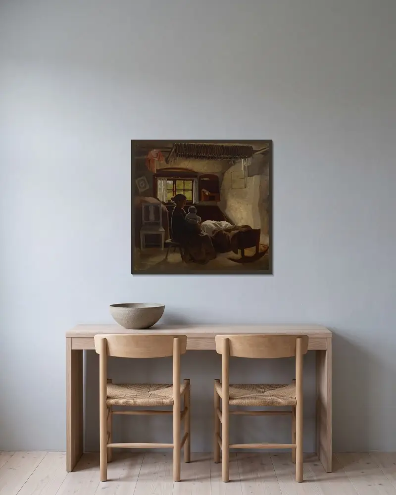 Interieur aus einer neuländischen Stube von Albert Edelfelt gerahmt an einer Wand