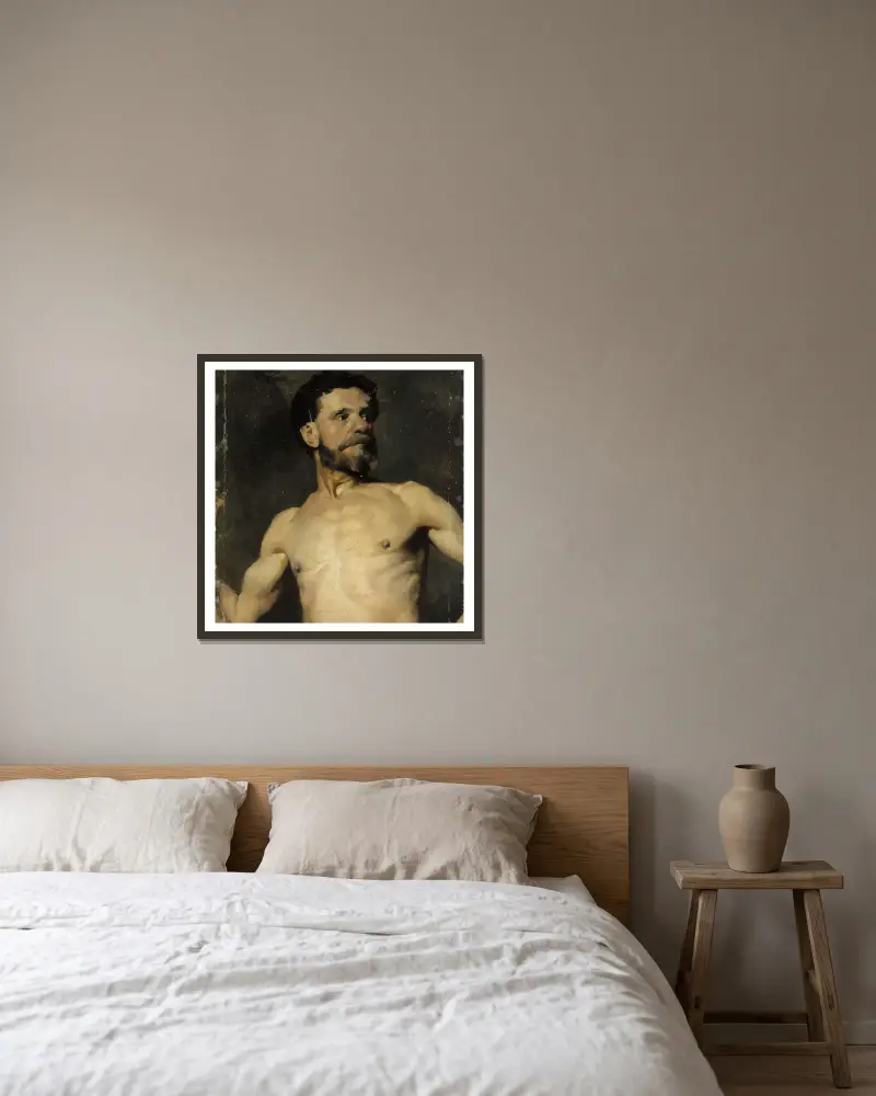 Mužský model, studie, Albert Edelfelt v rámu na stěně