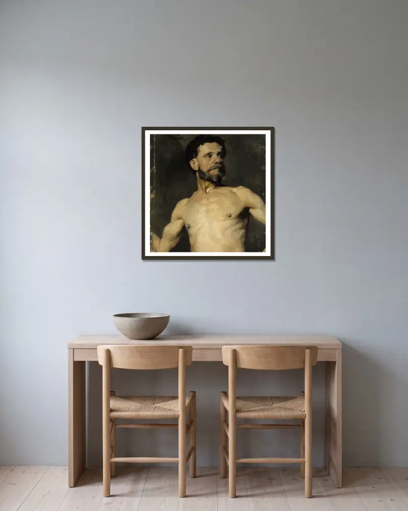 Mužský model, studie, Albert Edelfelt v rámu na stěně