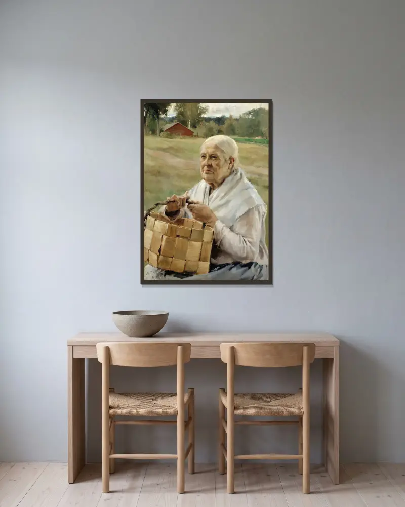 Old Woman With A Chip Basket av Albert Edelfelt inramad på en vägg