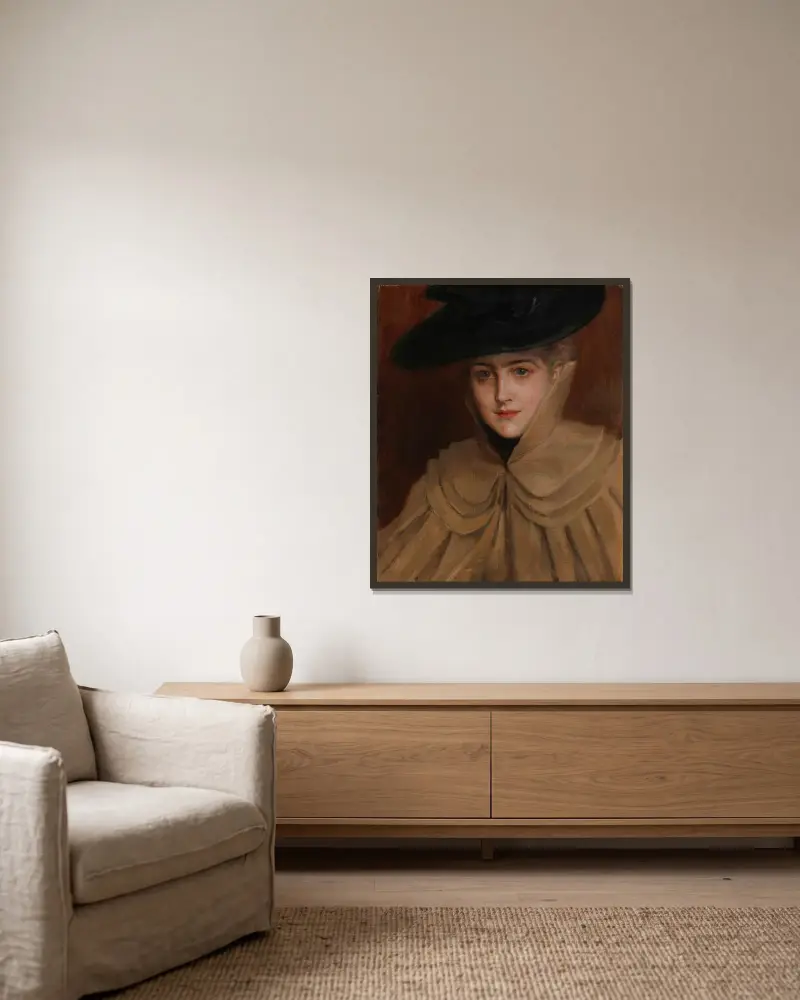 Portrait of a Young Woman, Albert Edelfelt v rámu na stěně