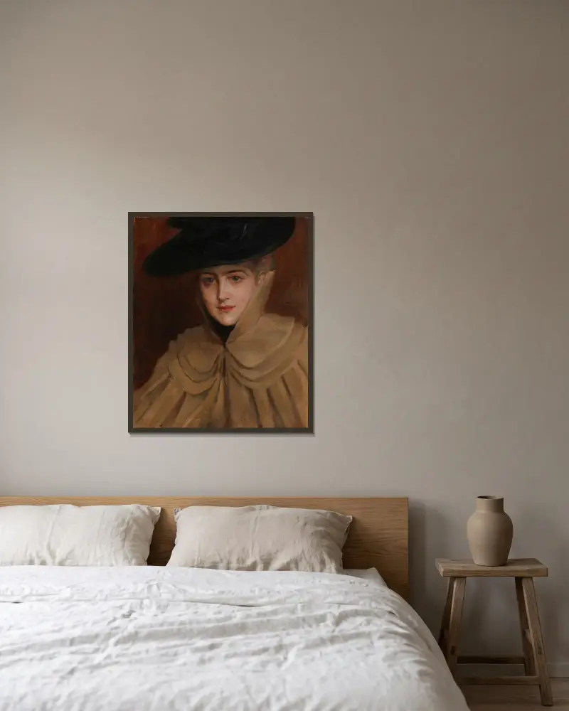 Portrait of a Young Woman, Albert Edelfelt v rámu na stěně