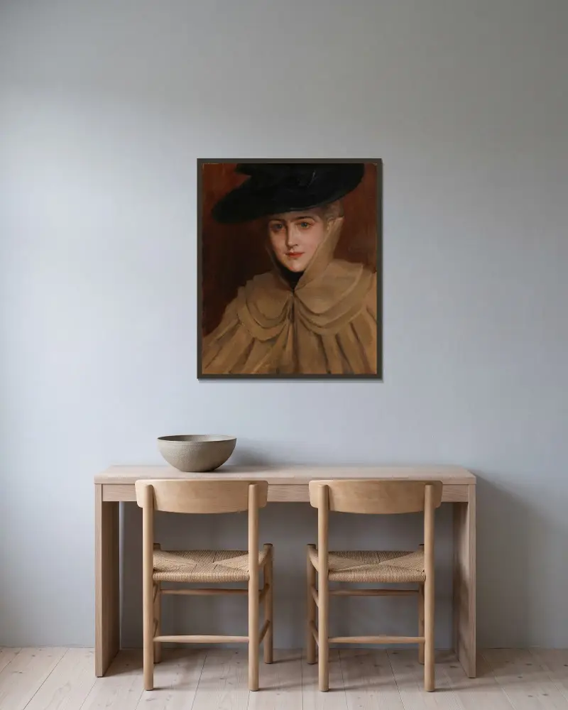 Portrait of a Young Woman, Albert Edelfelt v rámu na stěně
