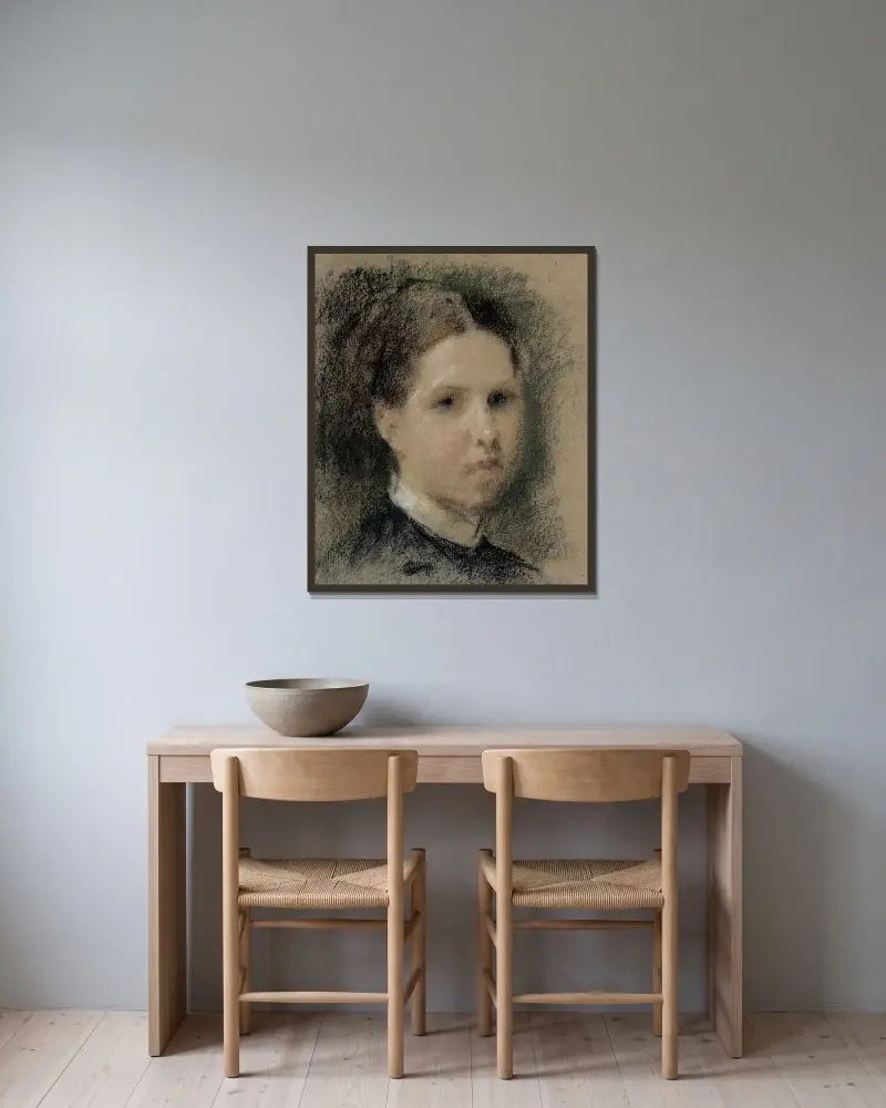 Portrait of Annie Edelfelt, Albert Edelfelt v rámu na stěně
