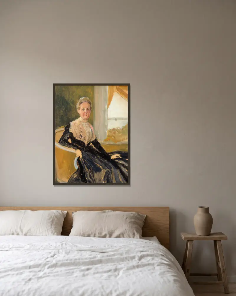 Porträtt av grevinnan Elisabeth Wachtmaister, kompositionsskiss av Albert Edelfelt inramad på en vägg