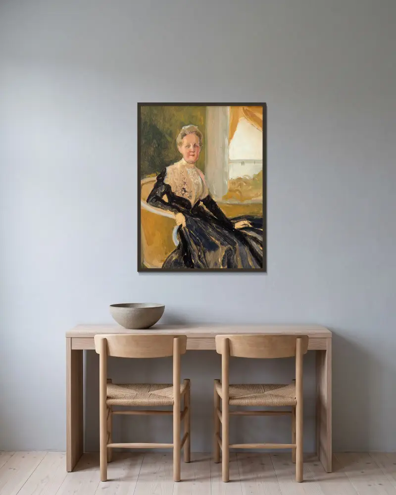 Porträtt av grevinnan Elisabeth Wachtmaister, kompositionsskiss av Albert Edelfelt inramad på en vägg