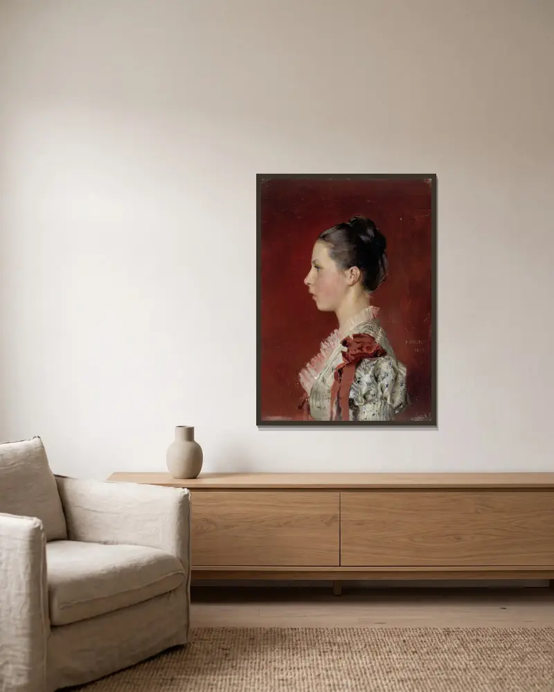 Porträtt av konstnärens syster Annie Edelfelt av Albert Edelfelt inramad på en vägg