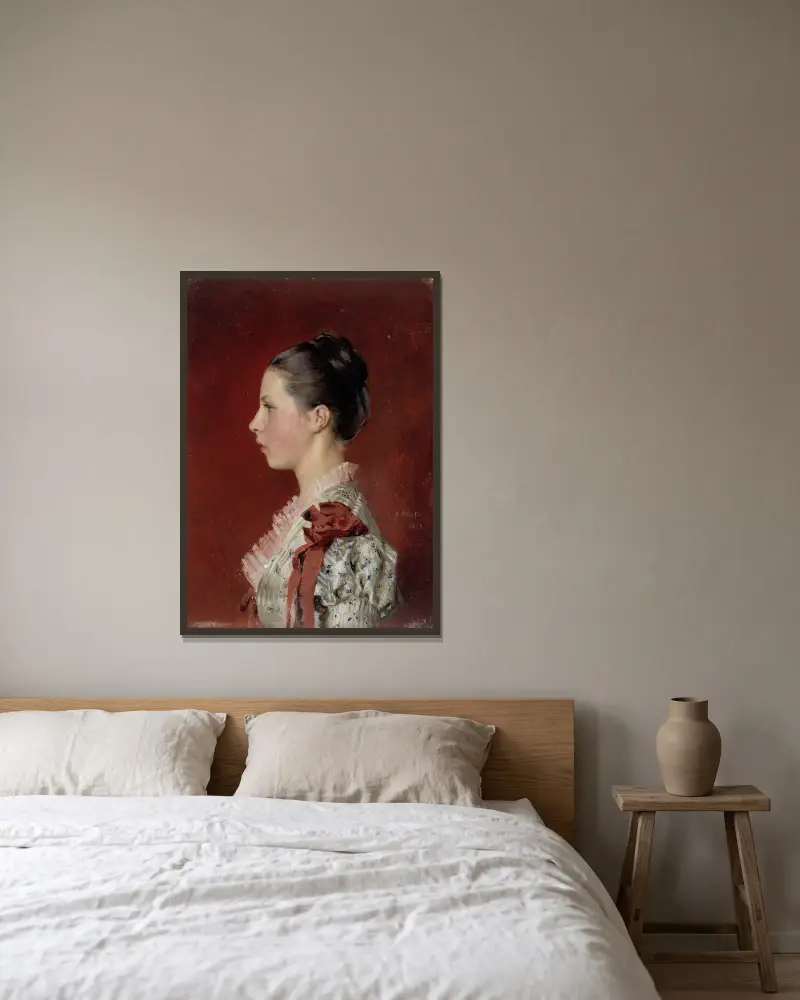 Porträtt av konstnärens syster Annie Edelfelt av Albert Edelfelt inramad på en vägg