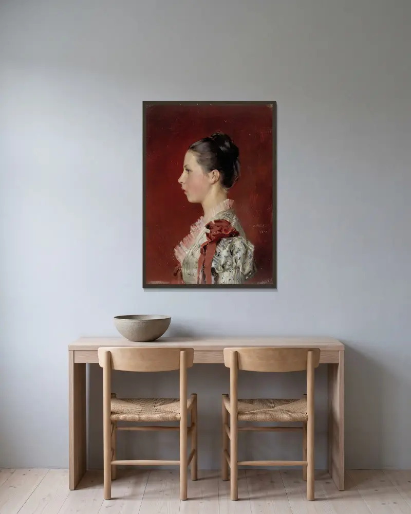 Porträtt av konstnärens syster Annie Edelfelt av Albert Edelfelt inramad på en vägg