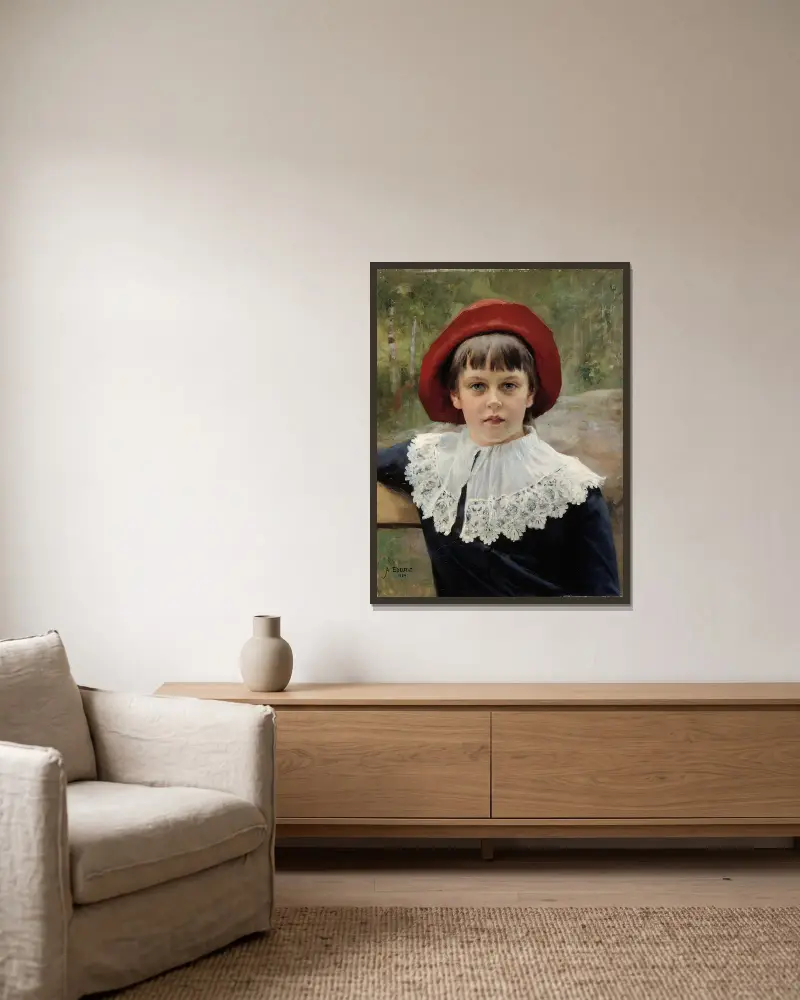 Porträtt av konstnärens syster Berta Edelfelt, 1884 av Albert Edelfelt inramad på en vägg