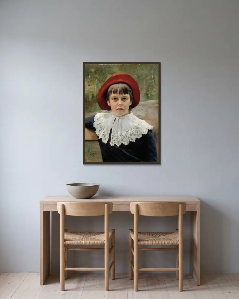 Porträtt av konstnärens syster Berta Edelfelt, 1884 av Albert Edelfelt inramad på en vägg