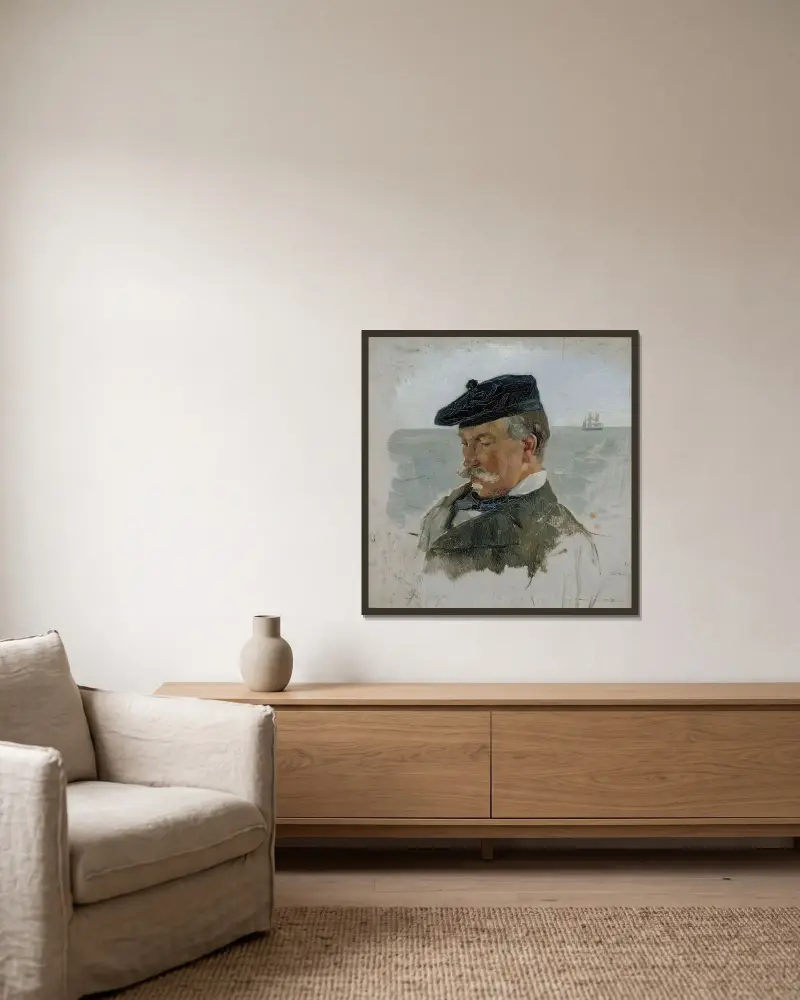 Portrait Sketch of Adolf von Becker the Painter von Albert Edelfelt gerahmt an einer Wand