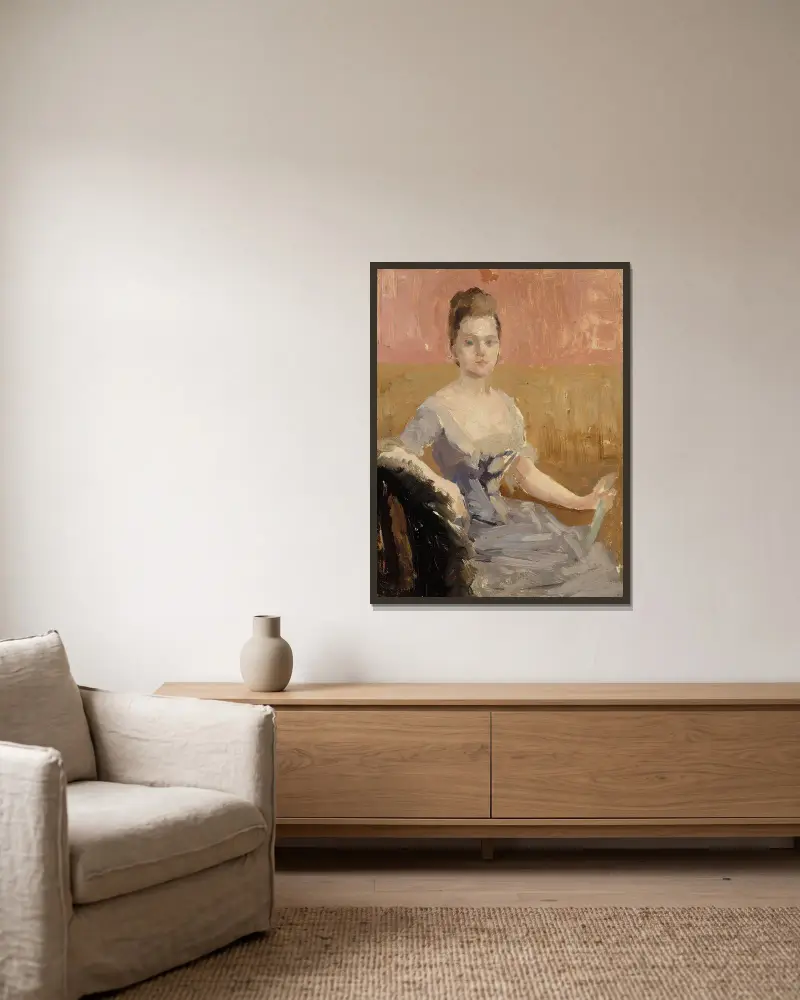 Porträttstudie av grevinnan Augusta Lewenhaupt av Albert Edelfelt inramad på en vägg