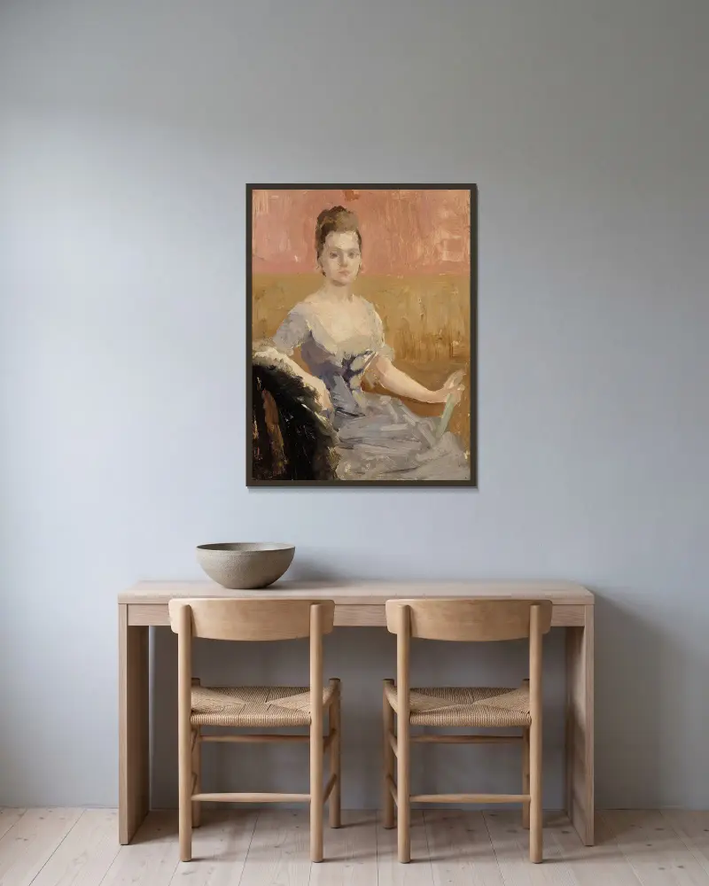 Porträttstudie av grevinnan Augusta Lewenhaupt av Albert Edelfelt inramad på en vägg